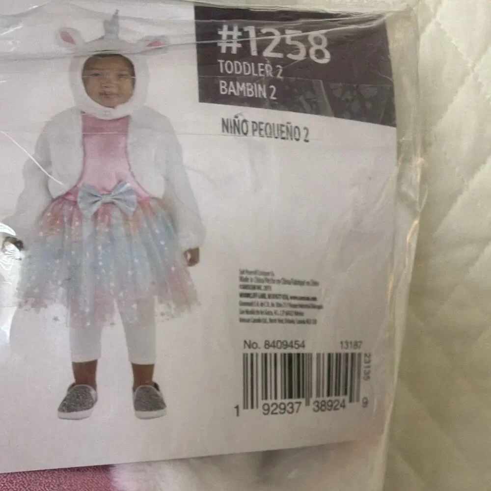 Costume Unicorn Toddler Hooded Unicorn Dress 2T White Pink Polyester